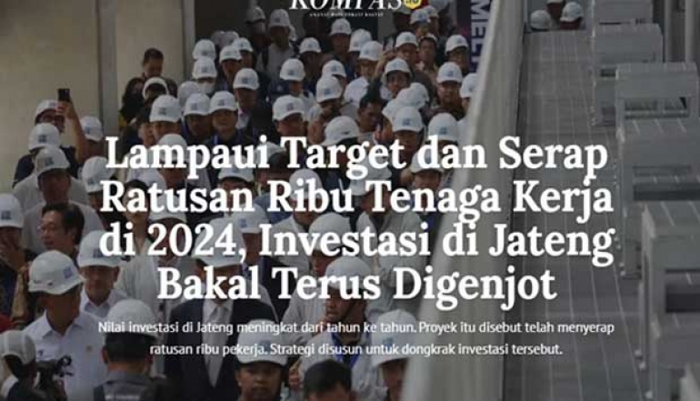 Exceeding Targets and Absorbing Hundreds of Thousands of Workers in 2024, Investment in Central Java Will Continue to be Boosted